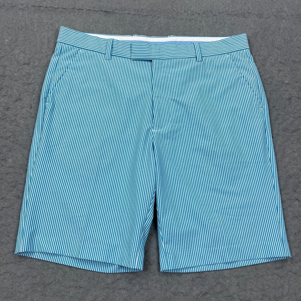 G/Fore Shorts Mens 34 Blue Seersucker Striped Performance Stretch Golf G4MS21B07